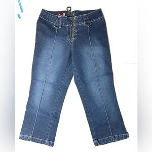 Vintage Jordache Lo-Rise Stretch Zip Capri‎ Jeans Women’s Juniors 7 / 8 Blue Tie
